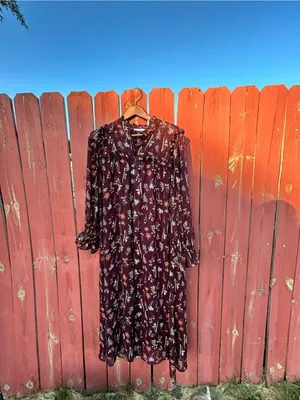Eloquii Elements Floral Long Sleeve Midi Dress - Burgundy - size 16 thumbnail 2