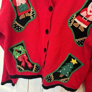 Samantha Taylor Red Christmas Stocking Cardigan‎ Size Large thumbnail 3