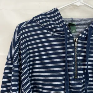 EUC Wild Fable women's blue white hooded zip cropped long‎ sleeve sweatshirt top thumbnail 2