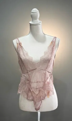 Pink Victoria's Secret Sheer Lace Bodysuit Size M NWT thumbnail 1