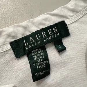 Ralph Lauren White Ribbed Lace Up Western Long Sleeve Cotton Top Size Medium thumbnail 4