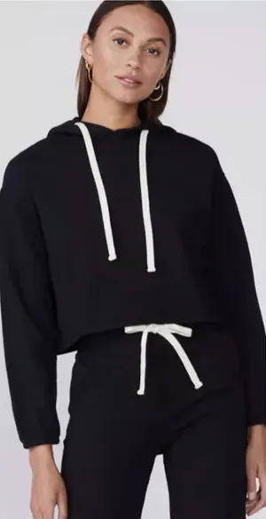 Monrow Black‎ Cropped Pull Over Hoodie Sweatshirt Size XS thumbnail 1