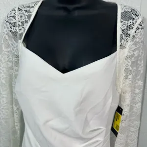 Guess Women’s White Bodycon Dress with Lace Sleeves Size 8 NWT thumbnail 6