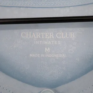 Charter Club Cropped Pajama Top‎ Womens Medium Blue Floral Cotton Button Front thumbnail 5