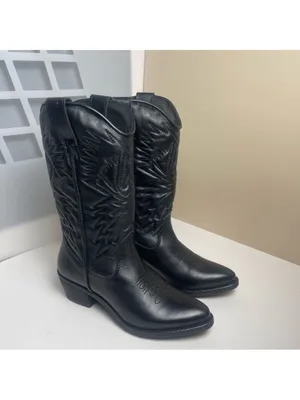 Steve Madden HAYWARD BLACK LEATHER boots Western Cowboy Boots Cowgirl Sz 6.5 thumbnail 3