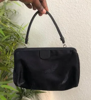 90s Y2K Vintage Dark Black Preston & York Clutch Evening Prom Dinner Wedding Hand Bag Purse Silver Accents Mini #gothic #grunge #whimsygoth Slightly Iridescent thumbnail 1