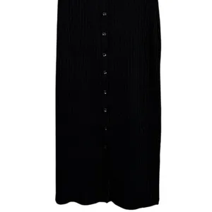 ZARA Ribbed Button Bodycon Midi Dress Strappy Stretch Slim Round Neck M Black thumbnail 3