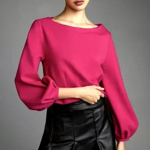 Maeve Top Women XS Pink Great Lace Up Back Puff Sleeve Crop Boat Neck thumbnail 1