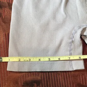 High Waist White Ribbed Women's Shorts thumbnail 4