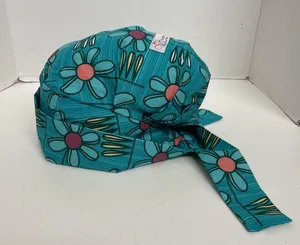 Harmony Scrub Hat Floral Lightweight Elastic Band Retro Boho Cotton Green USA thumbnail 3