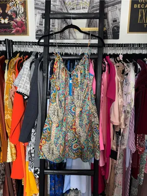Superdown Fernanda Keyhole Blue Paisley Satin Mini Dress Women’s XL EUC thumbnail 5