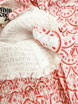 Mon Coco Lucy Convertible Smocked Tiered Maxi Midi Dress Red Vines Block Print thumbnail 7