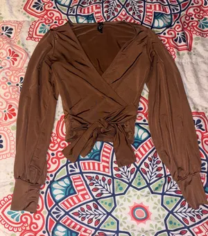 Windsor Slinky Knit Brown Wrap Top thumbnail 1