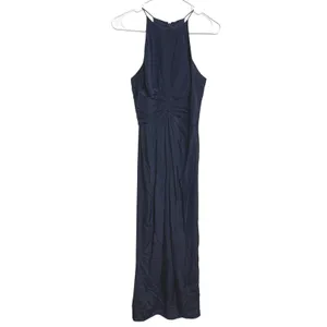 Zimmermann Navy Blue Silk‎ Halter Neck Ruched Maxi Dress Old Money Size 0 (US 4) thumbnail 2