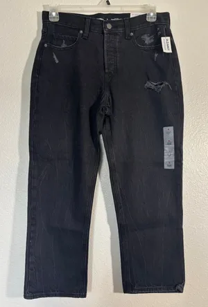 Old Navy NWT Women's Size 8 High-Rise Slouchy Straight Button-Fly Black Jeans thumbnail 1