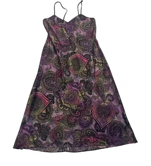 Natori Slip Dress Chemise Spaghetti Straps Purple Paisley Multicolor Midi Size L thumbnail 1