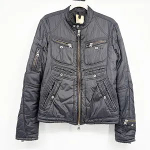 Diesel Womens Black Vintage Y2K Quilted Moto Utility Bomber Jacket Size L thumbnail 1