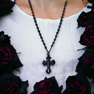 1pc Classic Religious Style Christian Cross Fashion Obsidian Pendant Necklace‎ thumbnail 11