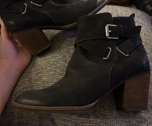 Sam Edelman Morris Black Leather Chunky Heel Ankle Boots with Buckle Detail thumbnail 1