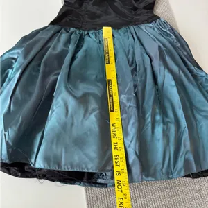 Vintage 80’s Black Teal Satin One Shoulder Prom Dress Sz Small thumbnail 12