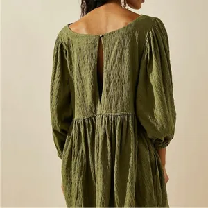 Free People Beach Green Get Obsessed Babydoll Mini Dress Long Balloon Sleeve‎ XS thumbnail 4