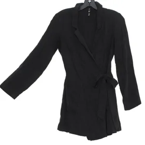 Zara Romper Dark‎ Academia Minimalist Business Casual Comfort Tie Waist Black XS thumbnail 2