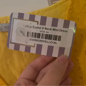 Women’s Yellow Eyelet V-Neck Mini Dress thumbnail 8