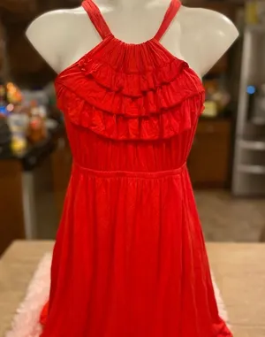 Ophelia Ruffle Tiered Halter Sundress Womens Medium Poppy Red Stretch Knit thumbnail 1