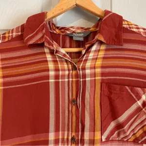 Natural Reflections Women's M Plaid Embroidered Back Orange Button-Up Shirt thumbnail 3