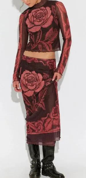FREE PEOPLE NWT The Shadow Printed Midi Skirt Set / Red Combo - S thumbnail 1