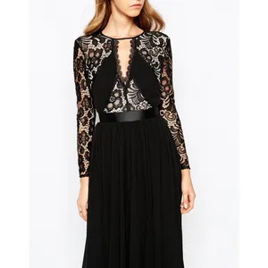 Fame and Partners Geo Heartline Lace Panel Long Sleeve Maxi Dress Black Size 2 thumbnail 2