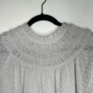 Ann Taylor Light Grey Smock Swiss Dot Top Blouse Size Medium thumbnail 5