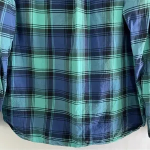 Gap Plaid Lived-In Cotton Long Sleeve Button Down Shirt Blue Aqua Size XL thumbnail 8