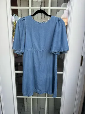 Z🐞Zara Blue Denim Mini Dress with Flutter Sleeves thumbnail 3