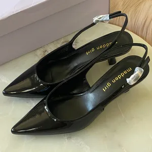 NWT Madden Girl Valerie Women's Glossy Black Slingback Heels thumbnail 3