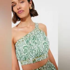 Hyacinth House Gina One Shoulder Crop Top Green Floral Cotton NWT Size S thumbnail 2