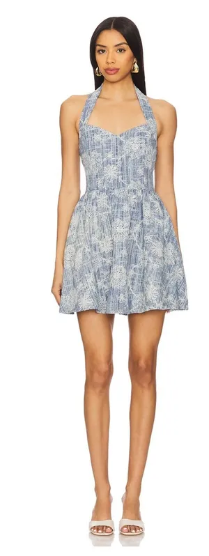 Elliatt Monica Halter Mini Dress Blue Size Small thumbnail 1