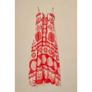 NWOT FARM RIO White Red Ainika Shell Maxi Dress Size M Linen Blend thumbnail 4