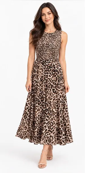 Calvin Klein Leopard-Print Sleeveless Midi Dress - Brown, Black thumbnail 1