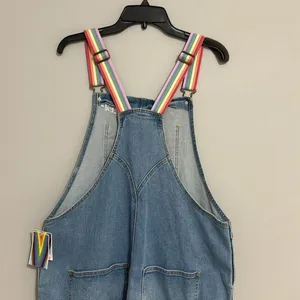 Take Pride Rainbow QUEEN Denim Bib Short Overall's Sz. Large NEW thumbnail 5