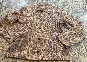 Women's Button-Down Shirt Jacket in Beige and Brown Animal Print thumbnail 1