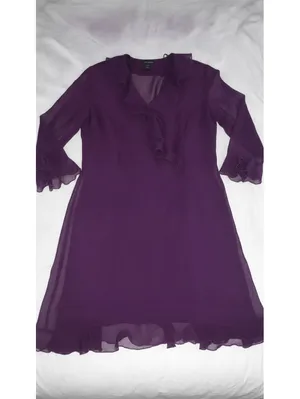 Lane Bryant Purple Sheer Chiffon Ruffle Wrap Dress Size 16 3/4 Sleeve thumbnail 4