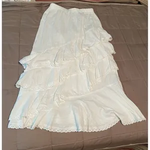 Mable Mischa Crochet Lace White Tired Ruffle Maxi Skirt Coastal Cowgirl Boho M thumbnail 14