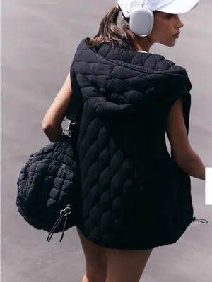 FP Movement by Free People Black Quilted Oversized Sleeveless Hooded Vest thumbnail 3