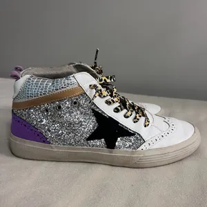 ⭐ Shu Shop Glitter Star High Top Sneakers 🐆💜 Leopard Laces • Purple Suede Size 9 thumbnail 3
