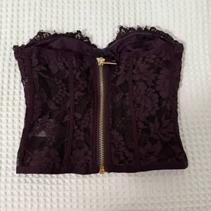 EXPRESS Lace corset Top in Dark Purple thumbnail 2