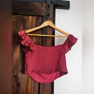 Altar'd State Burgundy Ruffled Crop Top thumbnail 3