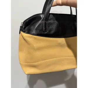 TUSK Leather Handbag Two Tone‎ Black Tan Pebbled Leather Satchel Purse Italy F thumbnail 2