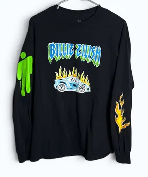 Billie Eilish 2019 World Tour Long Sleeve Shirt Mens M Black Flame Car Merch thumbnail 1