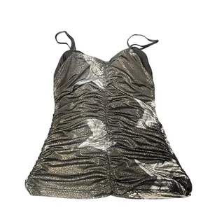 Janice Womens Metallic Ruched Camisole‎ Top Black Gold Silver Y2K Party Tank thumbnail 3